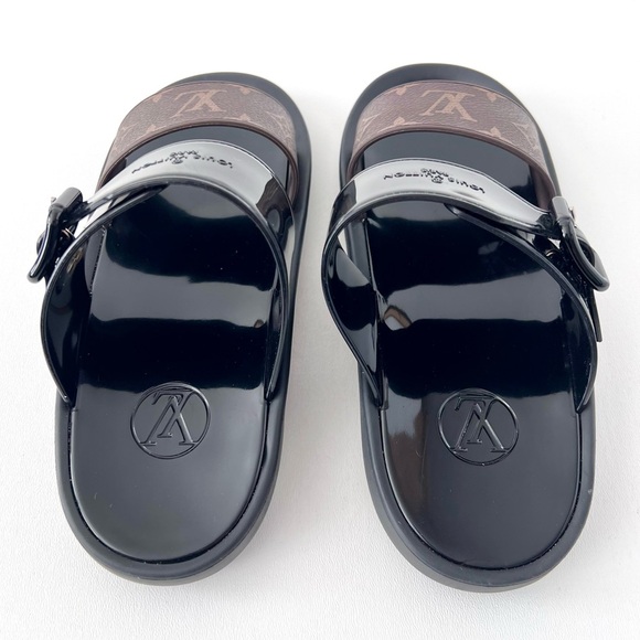 LOUIS VUITTON | Sunbath Slide LV Brown Monogram Logo Canvas Black Rubber EU 39 - Picture 4 of 10